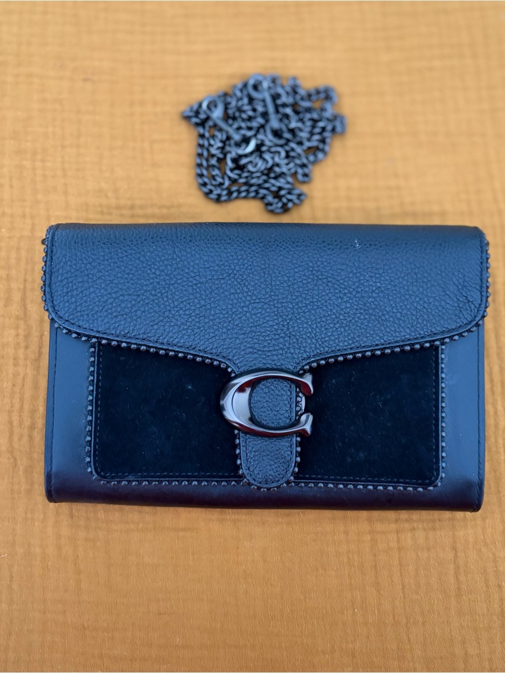 Coach Tabby Chain Clutch With Beadchain Black Pewter Leather Crossbody